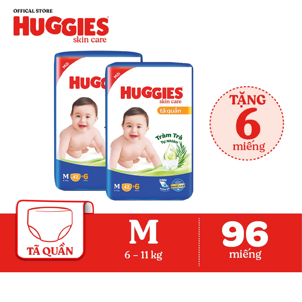 Combo 2 Tã Quần Huggies Skincare Jumbo M42/L38/Xl32/Xxl28/Xxxl22+6