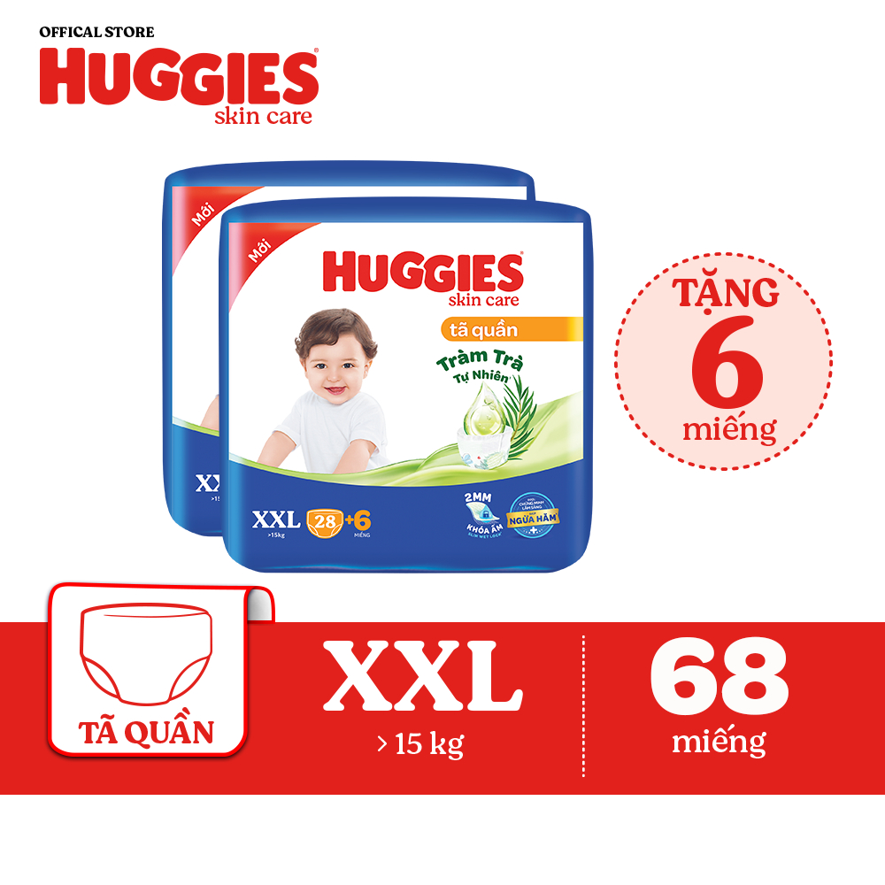 Combo 2 Tã quần Huggies Skincare Jumbo M42/L38/XL32/XXL28/XXXL22+6