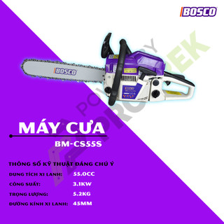 Máy cưa xích bosco 55s 55cc - chạy xăng 2 thì dành cho gia đình