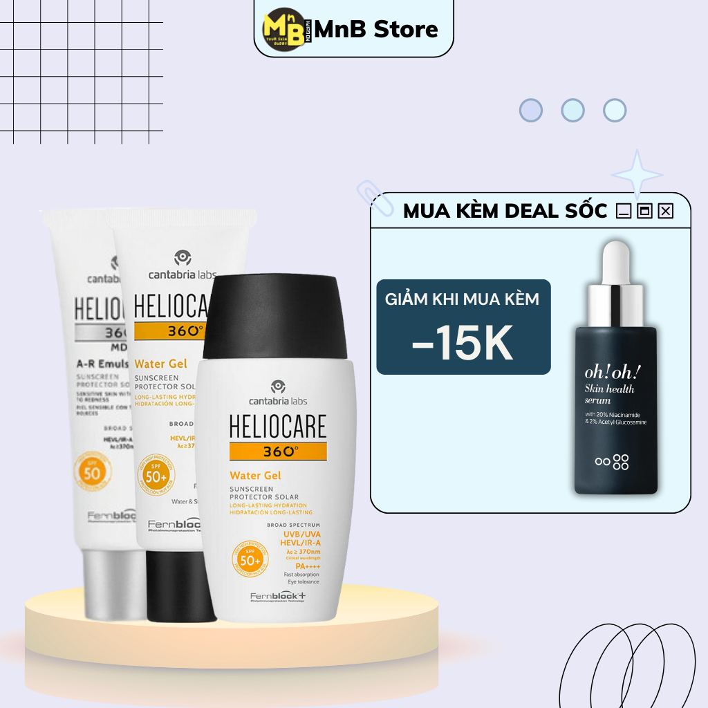 Kem chống nắng Heliocare Water Gel, Pigment, Mineral, AR Emulsion 50ml