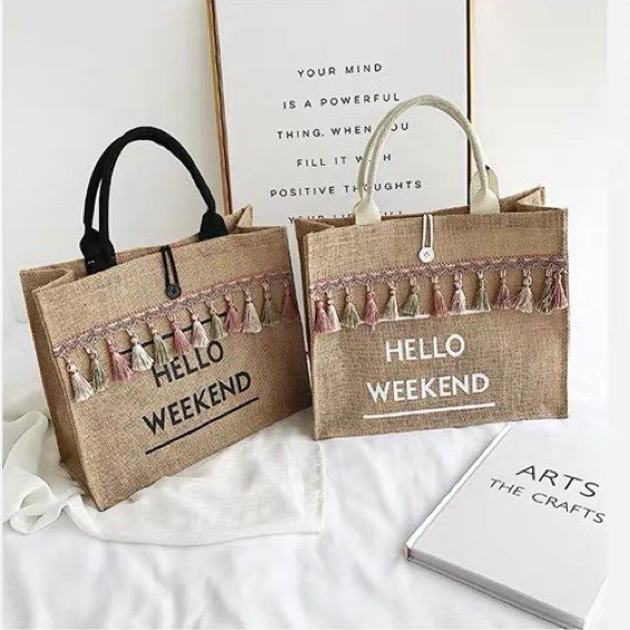 Túi xách nữ túi cói HELLO WEEKEND Đi chơi du lịch sang chảnh