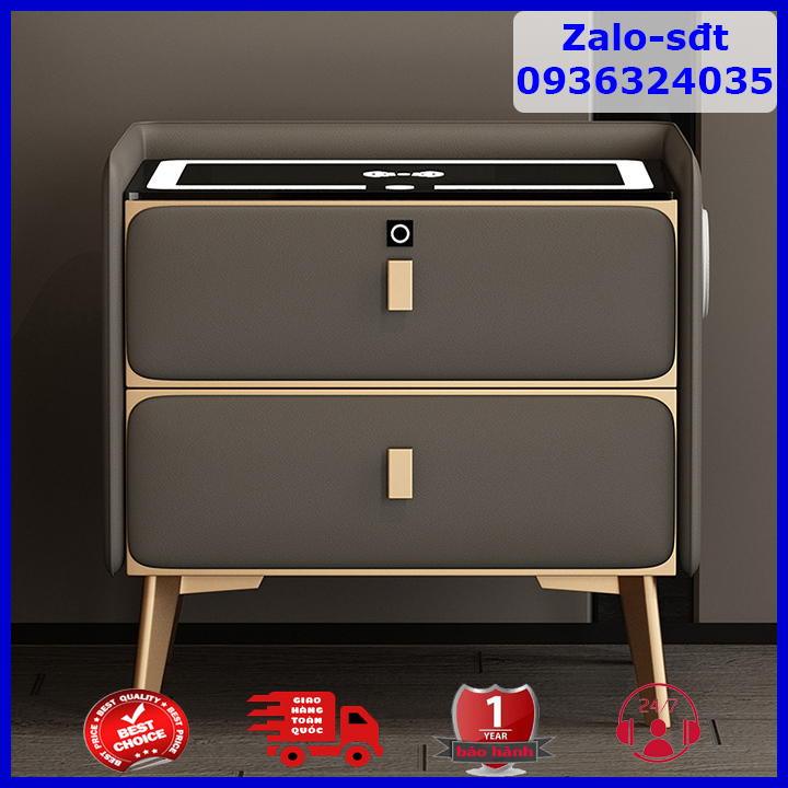 Tủ đầu giường thông minh 2 tầng kết hợp sạc không dây, loa bluetooth, khóa vân tay