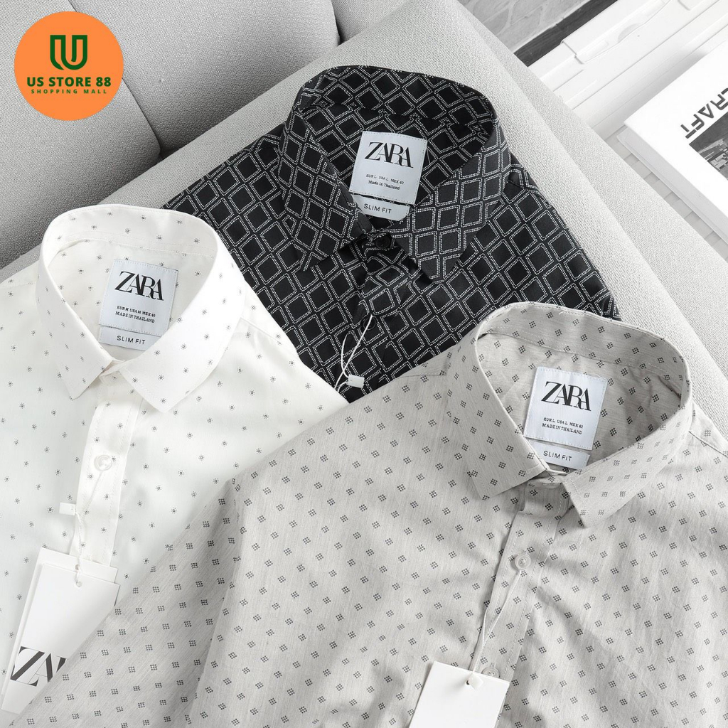 Áo sơ mi nam ZR tay dài họa tiết màu trắng vải cotton lụa xuất khẩu cao cấp