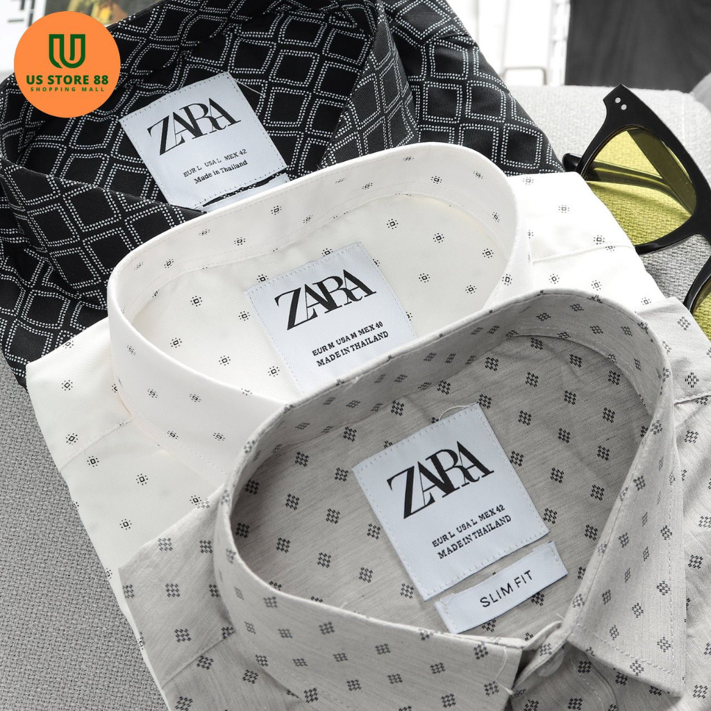 Áo sơ mi nam ZR tay dài họa tiết màu trắng vải cotton lụa xuất khẩu cao cấp