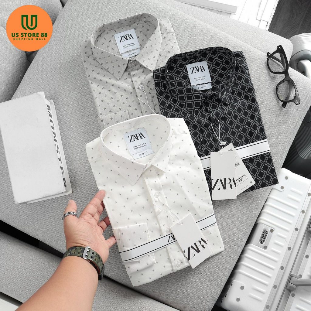 Áo sơ mi nam ZR tay dài họa tiết màu trắng vải cotton lụa xuất khẩu cao cấp