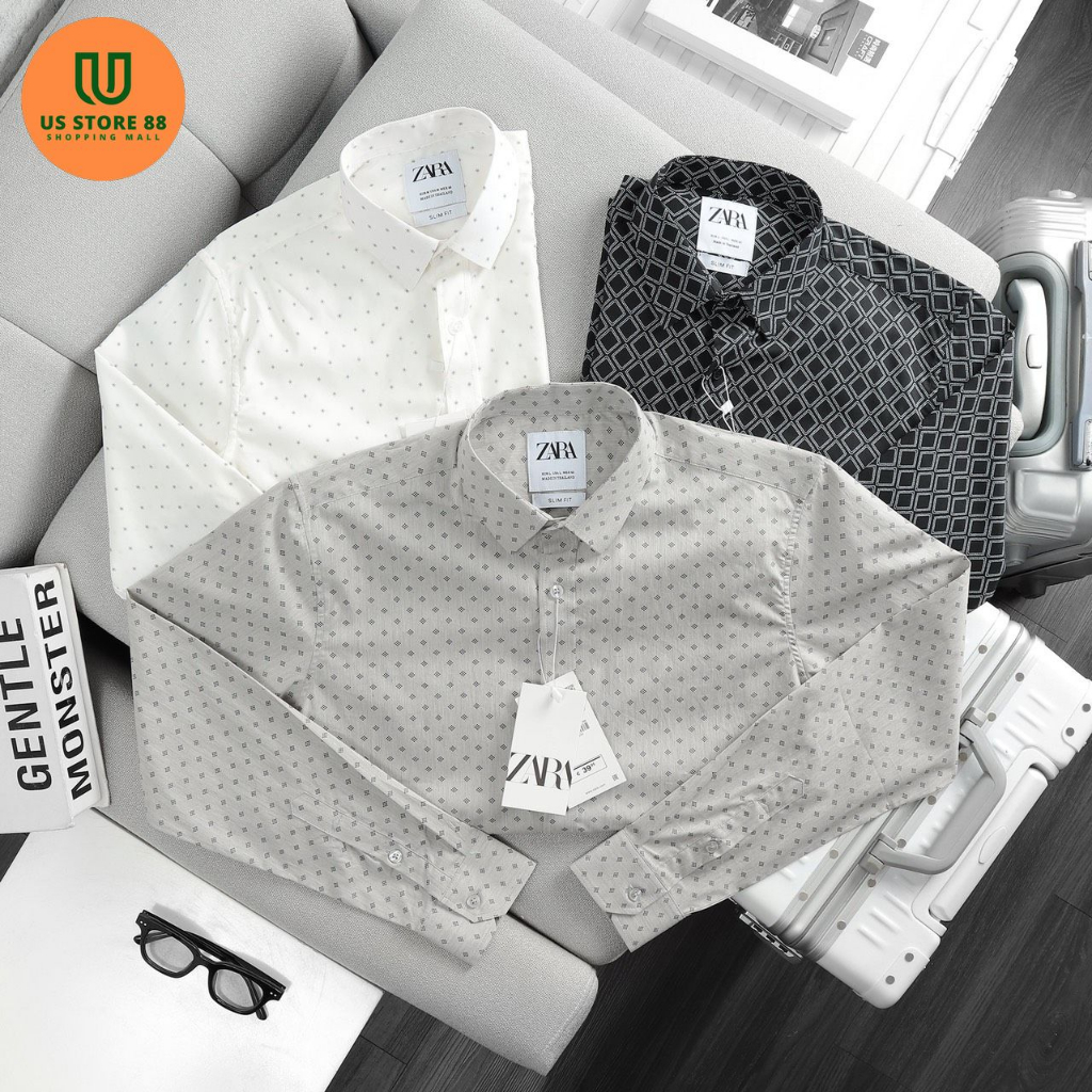 Áo sơ mi nam ZR tay dài họa tiết màu trắng vải cotton lụa xuất khẩu cao cấp