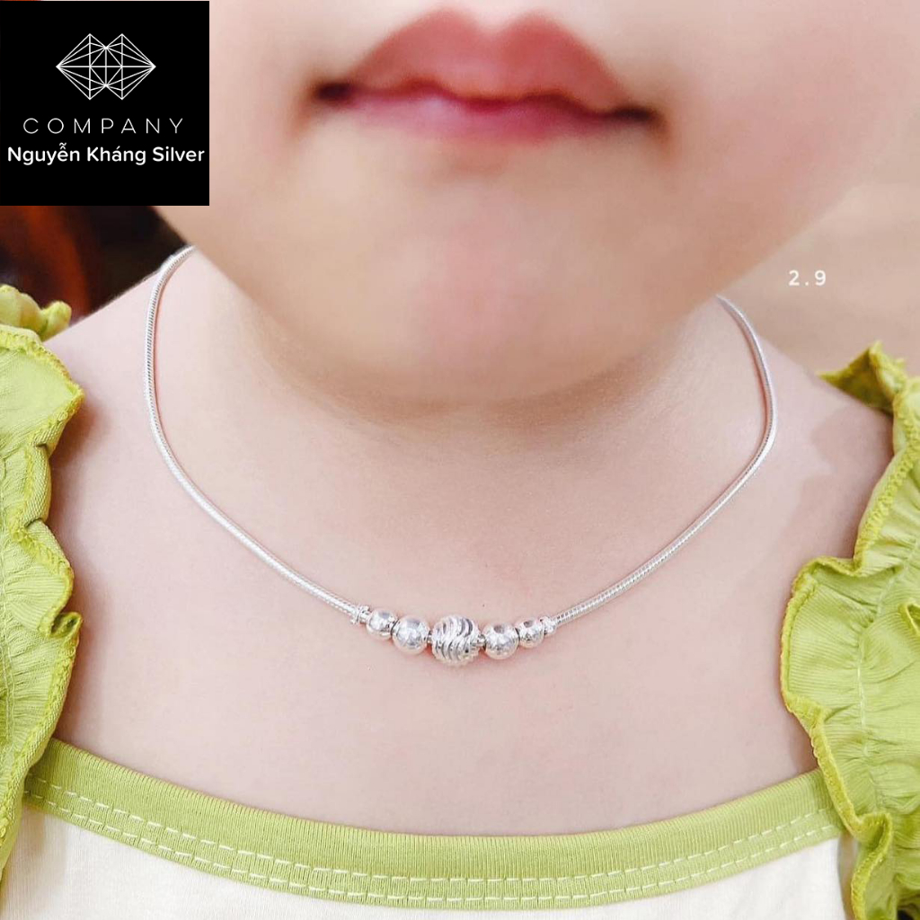Vòng cổ bạc ta cho bé, dây mì, mặt bi