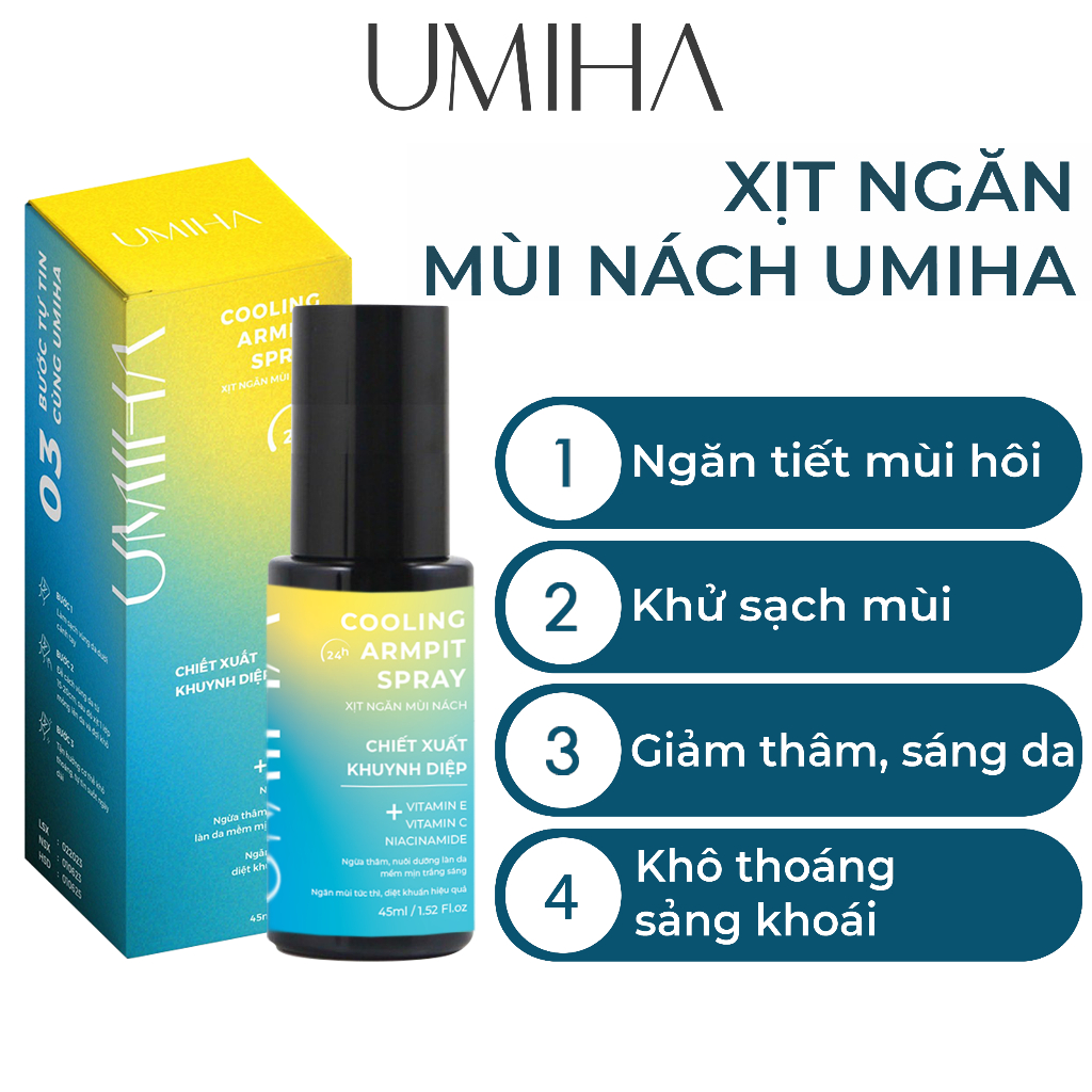 Xịt ngăn mùi nách UMIHA (45ml) - Xịt khử mùi thay lăn khử mùi hôi nách, giúp trắng da nách, ngừa thâm nách