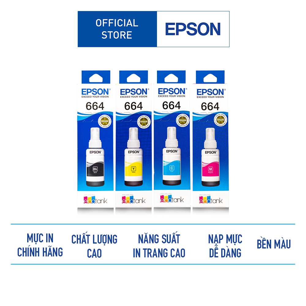 Mực Máy In Chính Hãng Epson T664 Dùng Cho Máy L310/L360/L1300/L120/L121/L1300... Giúp Chất Lượng Hình In Sống Động