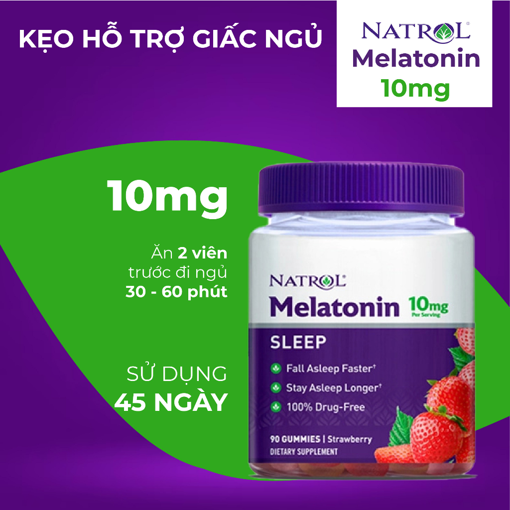 Viên kẹo dẻo gummies 10mg sleep 90 viên vị dâu của Mỹ Kirkland Signature hỗ trợ giấc ngủ