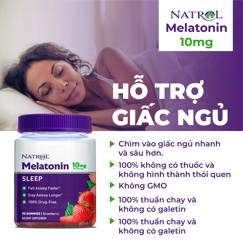 Viên kẹo dẻo gummies 10mg sleep 90 viên vị dâu của Mỹ Kirkland Signature hỗ trợ giấc ngủ
