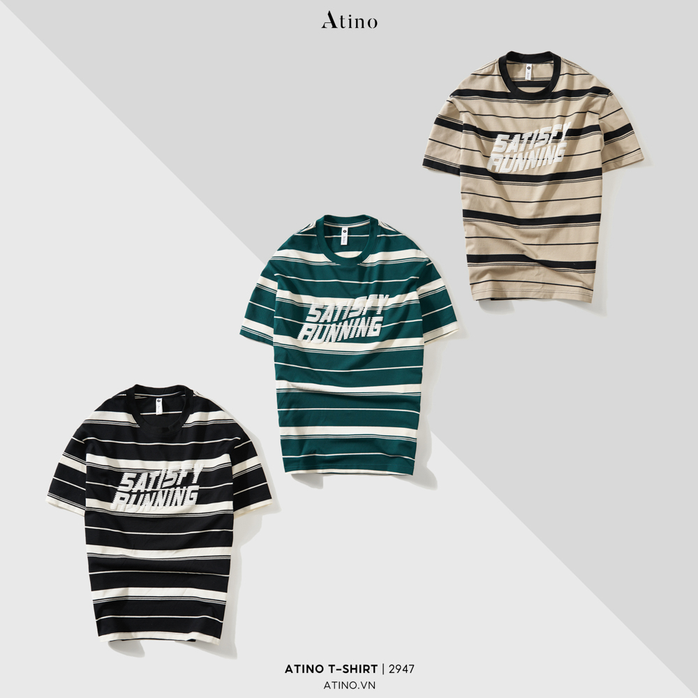 Áo Thun Ngắn Tay Nam Kẻ Sọc ATINO chất liệu Cotton thoáng mát form Loose - Áo Phông Cộc Tay AP3.2947