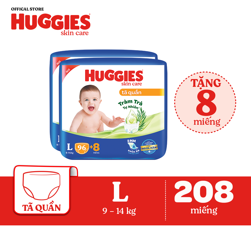 Combo 2 Tã quần Huggies Skincare Mega Jumbo M106/L96+8/XL84+4/XXL76+4