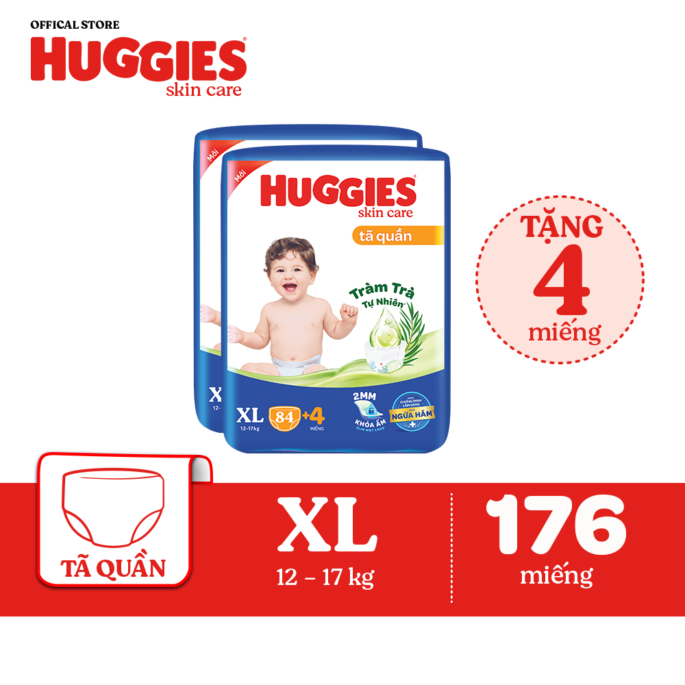 Combo 2 Tã quần Huggies Skincare Mega Jumbo M106/L96+8/XL84+4/XXL76+4