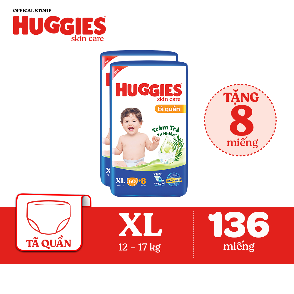 Combo 2 Tã quần Huggies Skincare Super Jumbo M76/L68/XL60/XXL54+8