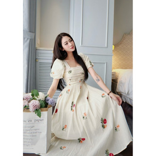 Đầm xoè hoa thô thêu cao cấp sarah shop
