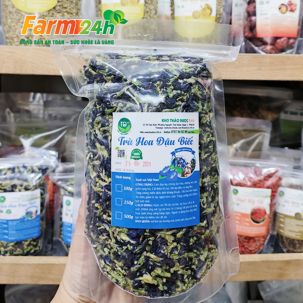 Trà hoa đậu biếc 100% tự nhiên, nguyên liệu pha chế, nấu nướng, làm bánh, lên màu thực phẩm tự nhiên, không hóa chất