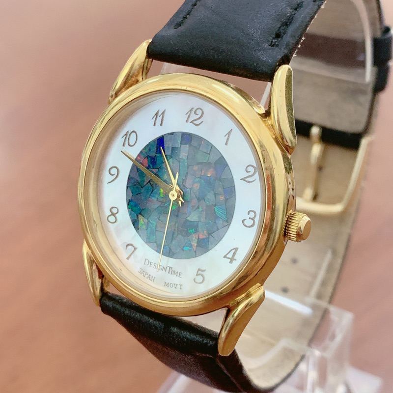 Đồng hồ si nữ hiệu DesignTime, dây da máy Nhật, mặt đá opal may mắn