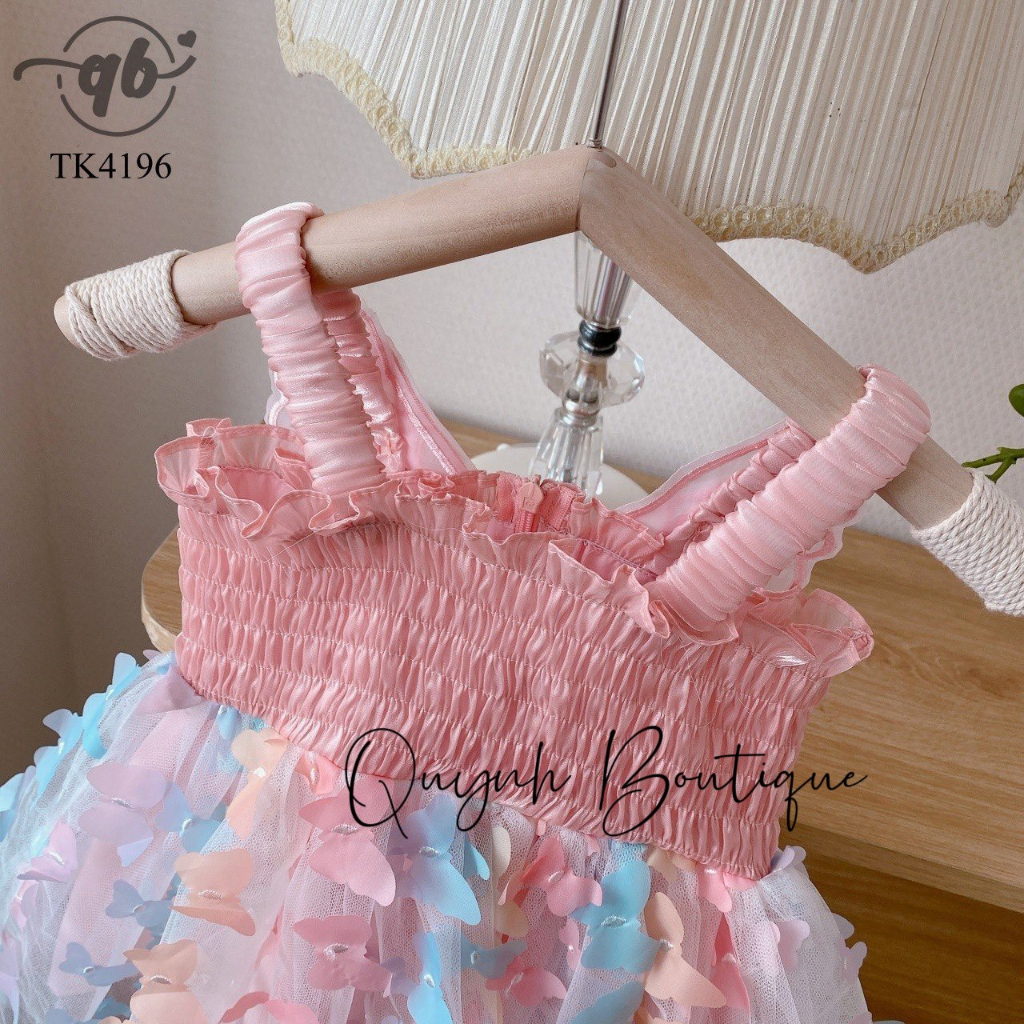 Váy Công Chúa Bé Gái Đầm Công Chúa Hai Dây Hồ Điệp Nổi Hồng Trắng Quỳnh Boutique