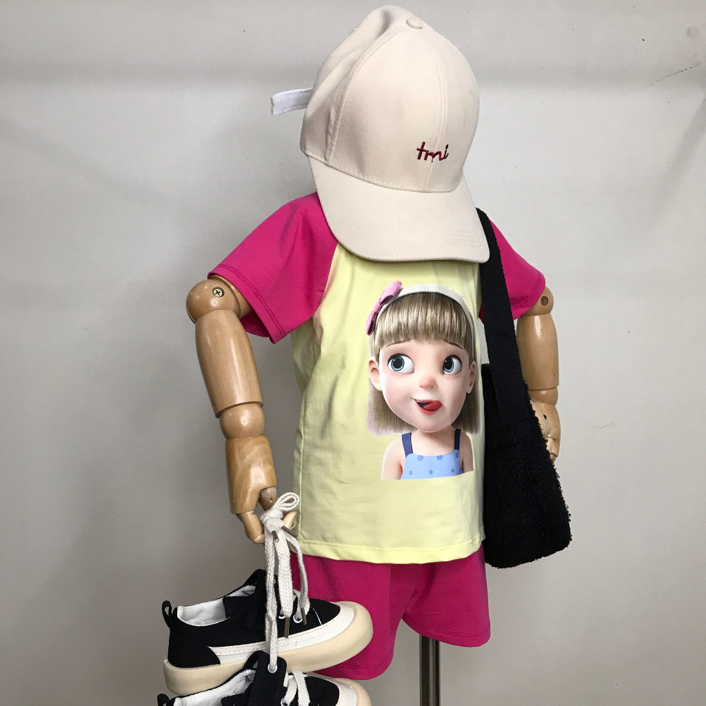 Bộ thun cộc tay bé gái in hình cực xinh vải thun cotton vừa mềm mát thoáng không bai xù lông BIMIA KIDS