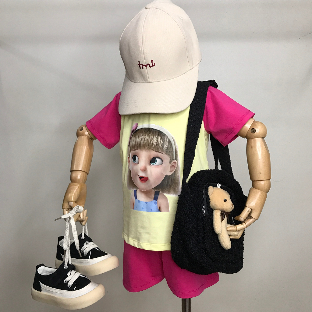 Bộ thun cộc tay bé gái in hình cực xinh vải thun cotton vừa mềm mát thoáng không bai xù lông BIMIA KIDS