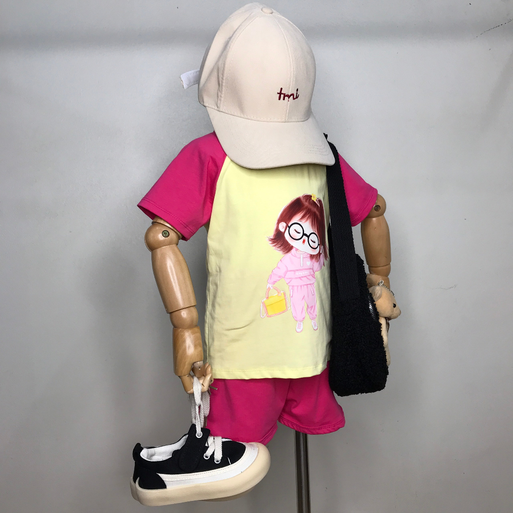 Quần áo trẻ em BIMIA KIDS, Bộ quần áo bé gái cotton thoáng mát mùa hè cho bé từ 8-24kg