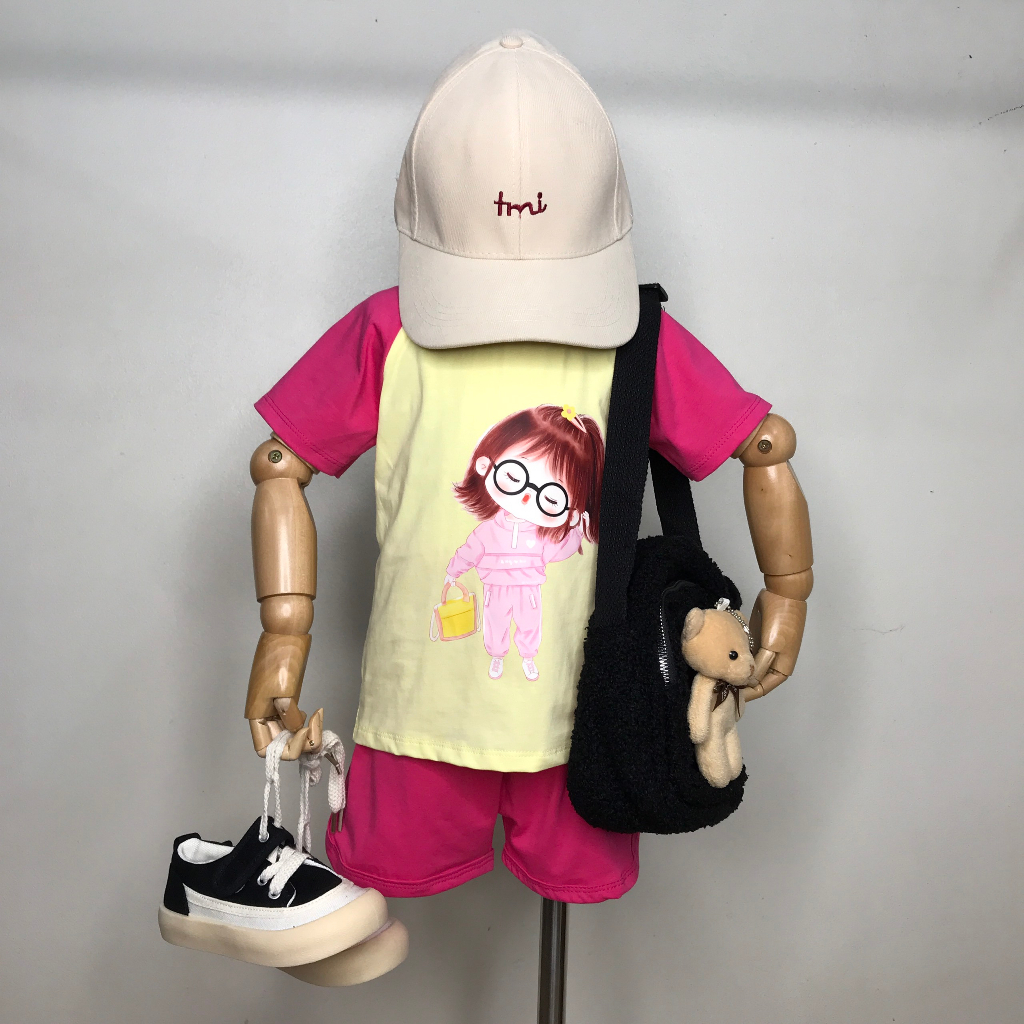 Quần áo trẻ em BIMIA KIDS, Bộ quần áo bé gái cotton thoáng mát mùa hè cho bé từ 8-24kg