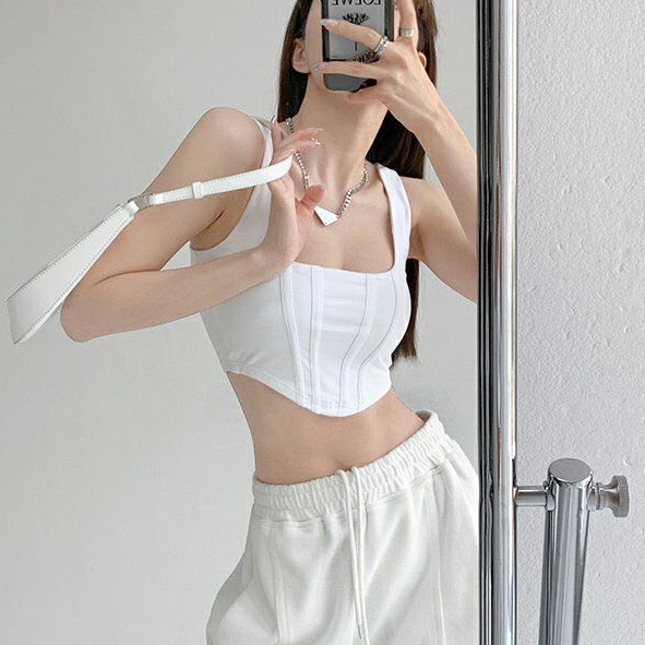 Áo ba lỗ nữ, Áo croptop nữ kiểu ôm body croset YAVY 2 dây cổ vuông, vạt nhọn 100% cotton mềm mại, co giãn 4 chiều AO001 | BigBuy360 - bigbuy360.vn