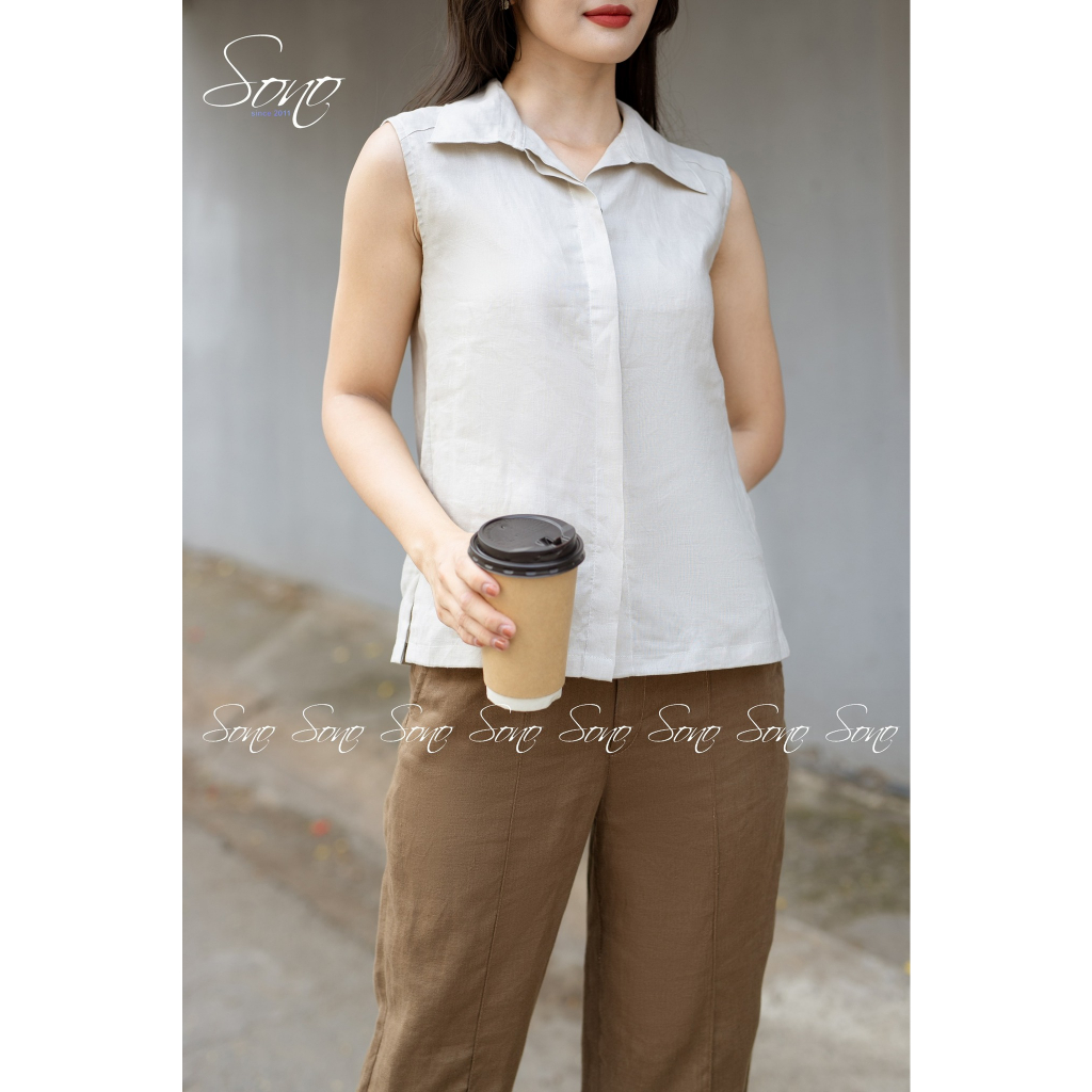 Sono - Áo Sơ Mi Chất Liệu Linen Sát Nách Công Sở Trẻ Trung