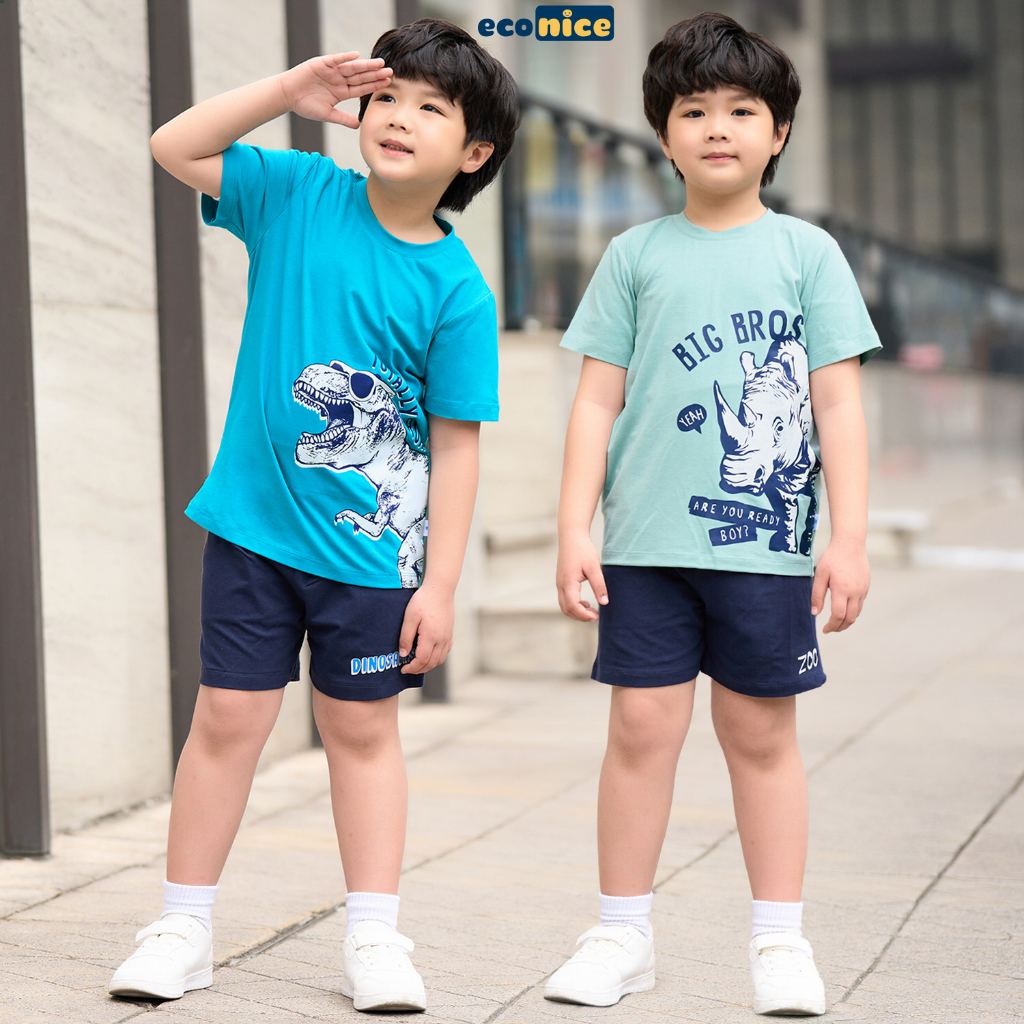 Đồ bộ quần áo thun cotton dành cho bé trai, bé gái mặc nhà mùa hè Econice 2022G. Size đại trẻ em 5, 6, 8, 10 tuổi