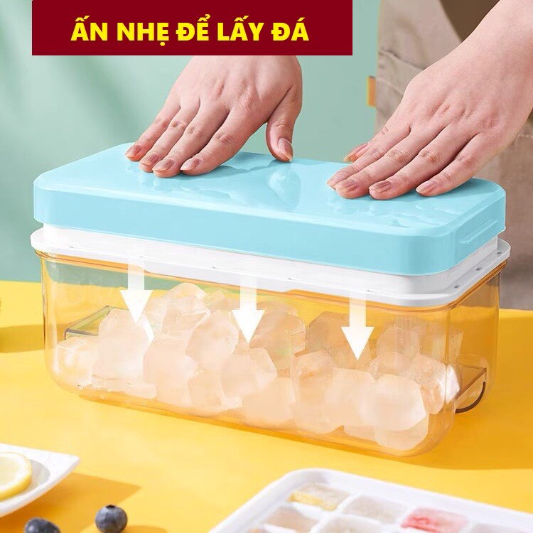 Khay đá Silicon có nắp, khuôn làm đá silicon 32 viên kèm hộp trữ đá cao cấp KHÔNG MÙI, Đá tách rời không dính