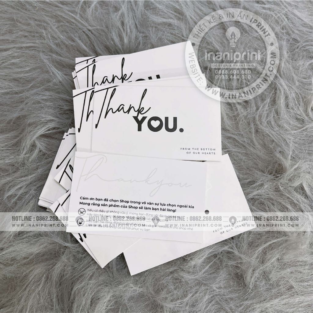 Thiệp Cám Ơn, Card Thank You Dễ Thương, Giấy Cảm Ơn Khách Hàng Trắng - Size 9x5.4cm - Màu Trắng - MS: 080