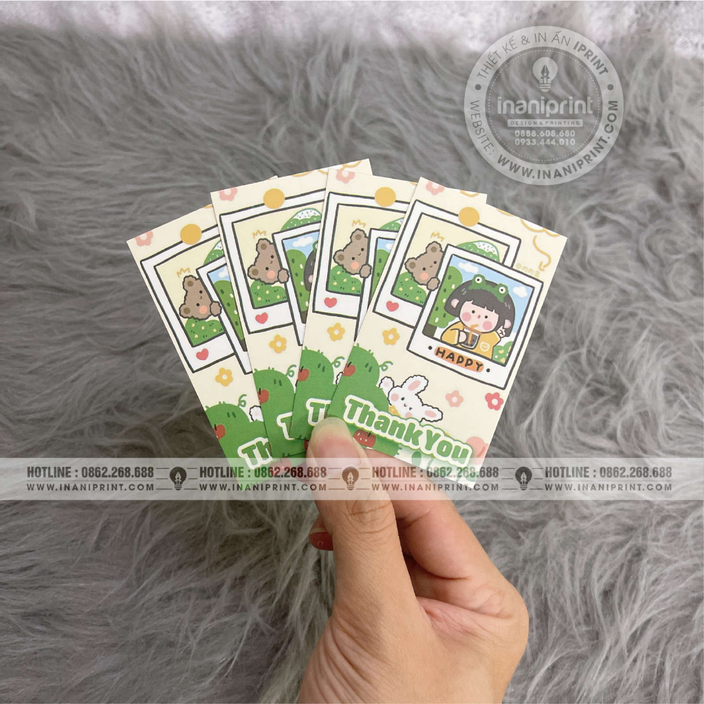 Giấy Cảm Ơn Cute, Card Cám Ơn Dễ Thương, Thank You Card Cute Mẫu Trà Sữa - Size 9x5.4cm - Cán Màng Mờ 2 Mặt