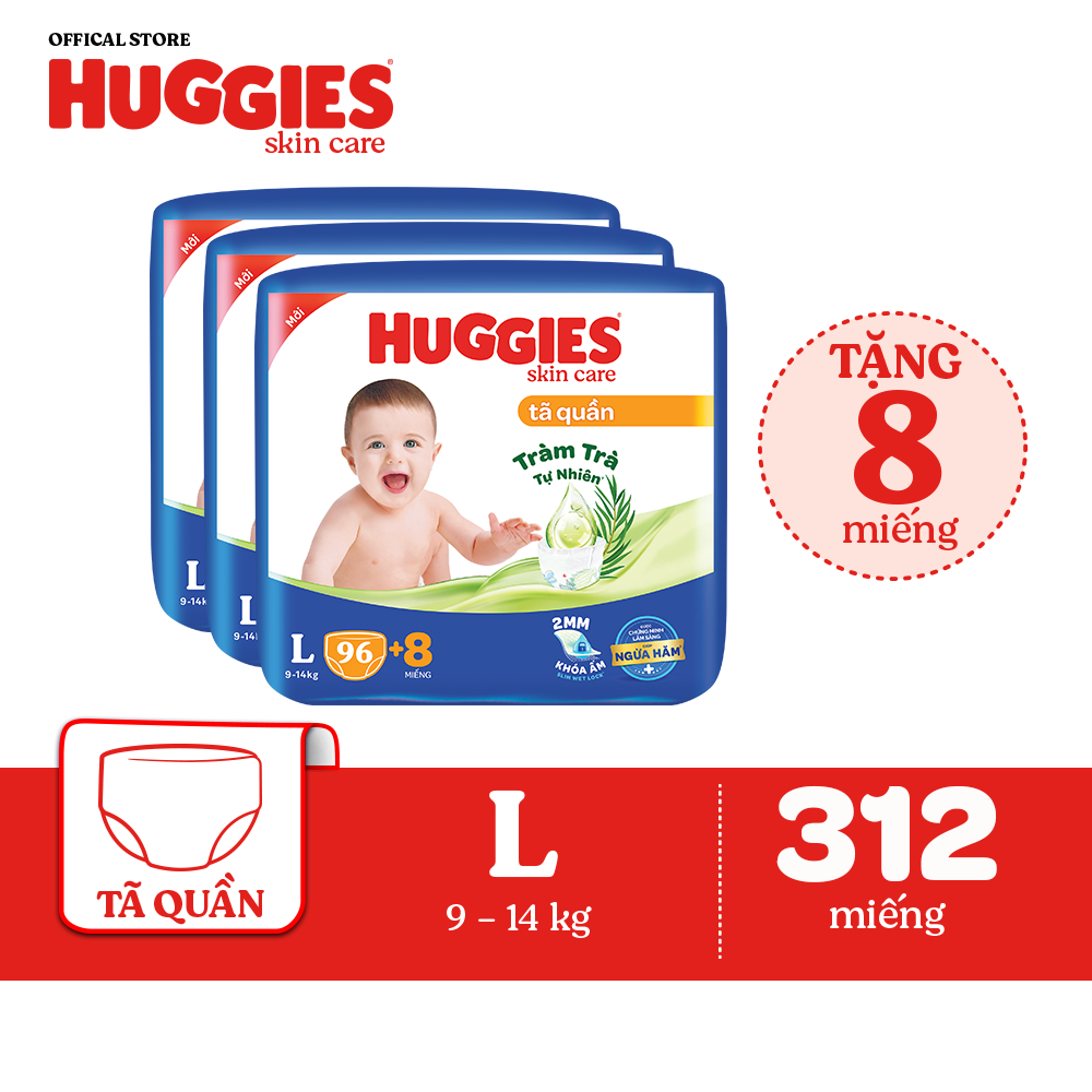 Combo 3 Tã quần Huggies Skincare Mega Jumbo M106/L96+8/XL84+4/XXL76+4