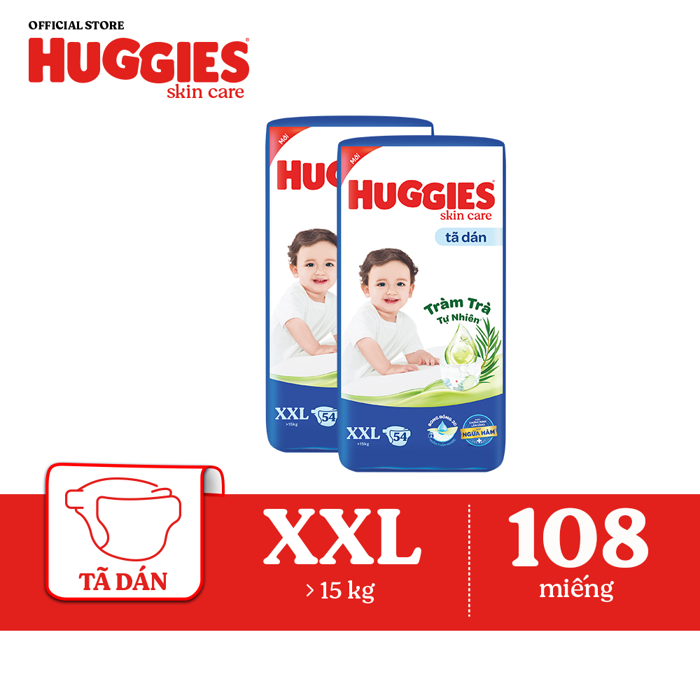 Combo 2 Tã dán Huggies Skincare Super Jumbo M76+6/ L68/ XL60/ XXL54