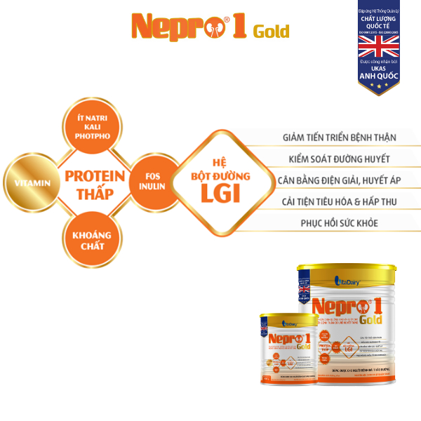 Sữa bột Nepro 1 Gold 400g dành cho người bệnh thận chưa chạy thận và tiều đường - VitaDairy