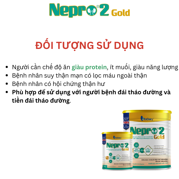 Sữa bột Nepro 2 Gold 400g cho người bệnh thận đã chạy thận và tiểu đường - VitaDairy
