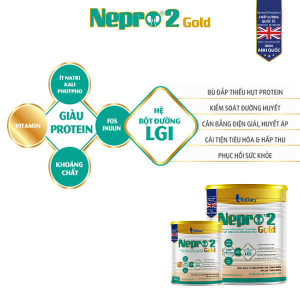 Sữa bột Nepro 2 Gold 400g cho người bệnh thận đã chạy thận và tiểu đường - VitaDairy