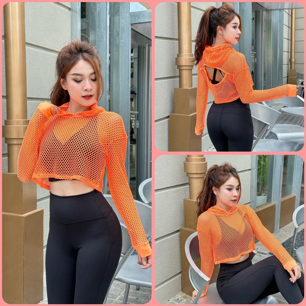 ÁO TANKTOP LƯỚI FORM CROPTOP TAY DÀI CÓ NÓN