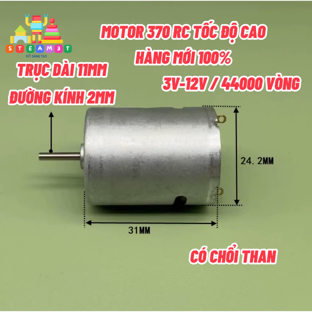 Motor mô tơ DC 3v - 7.4v - 12v 370 tốc độ cao 33000 RPM dùng DIY cho tàu xe mô hình - LK0222
