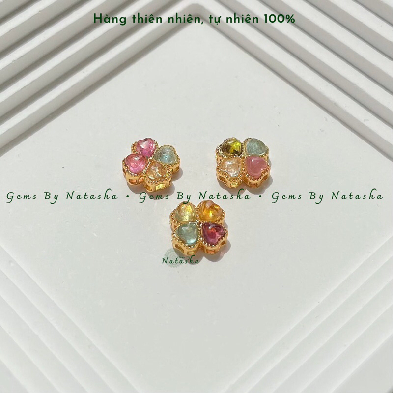 Charm Bạc 925 Đính Đá Tourmaline Aquamarine Mã Não Lam Ngọc Garnet Thiên Nhiên Tự Nhiên
