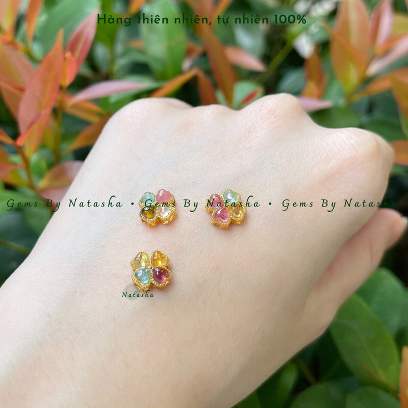 Charm Bạc 925 Đính Đá Tourmaline Aquamarine Mã Não Lam Ngọc Garnet Thiên Nhiên Tự Nhiên