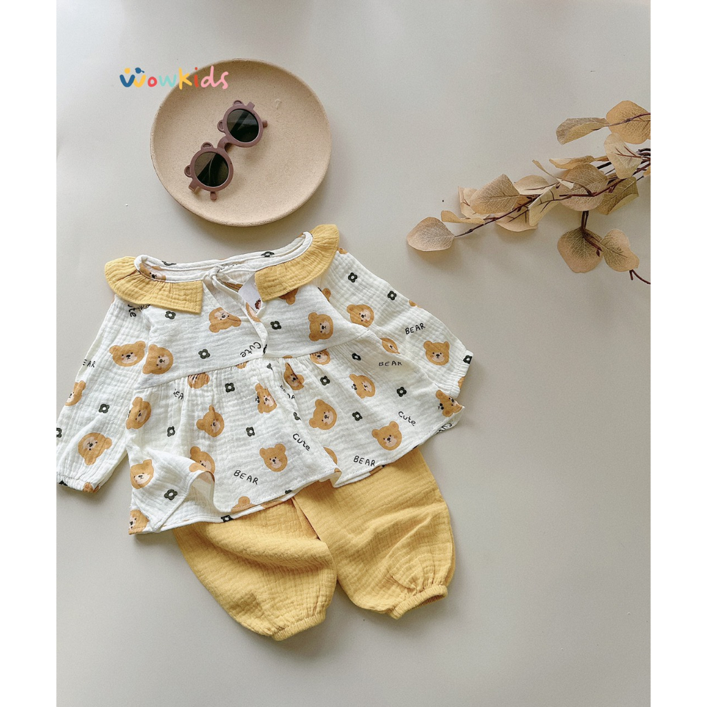 Đồ Bộ Thu Đông Dài Tay Cho Bé Gái Chất Vải Cao Cấp Xô Muslin Mềm Mịn , Bộ Đồ Ngủ Babydoll Họa Tiết Đáng Yêu