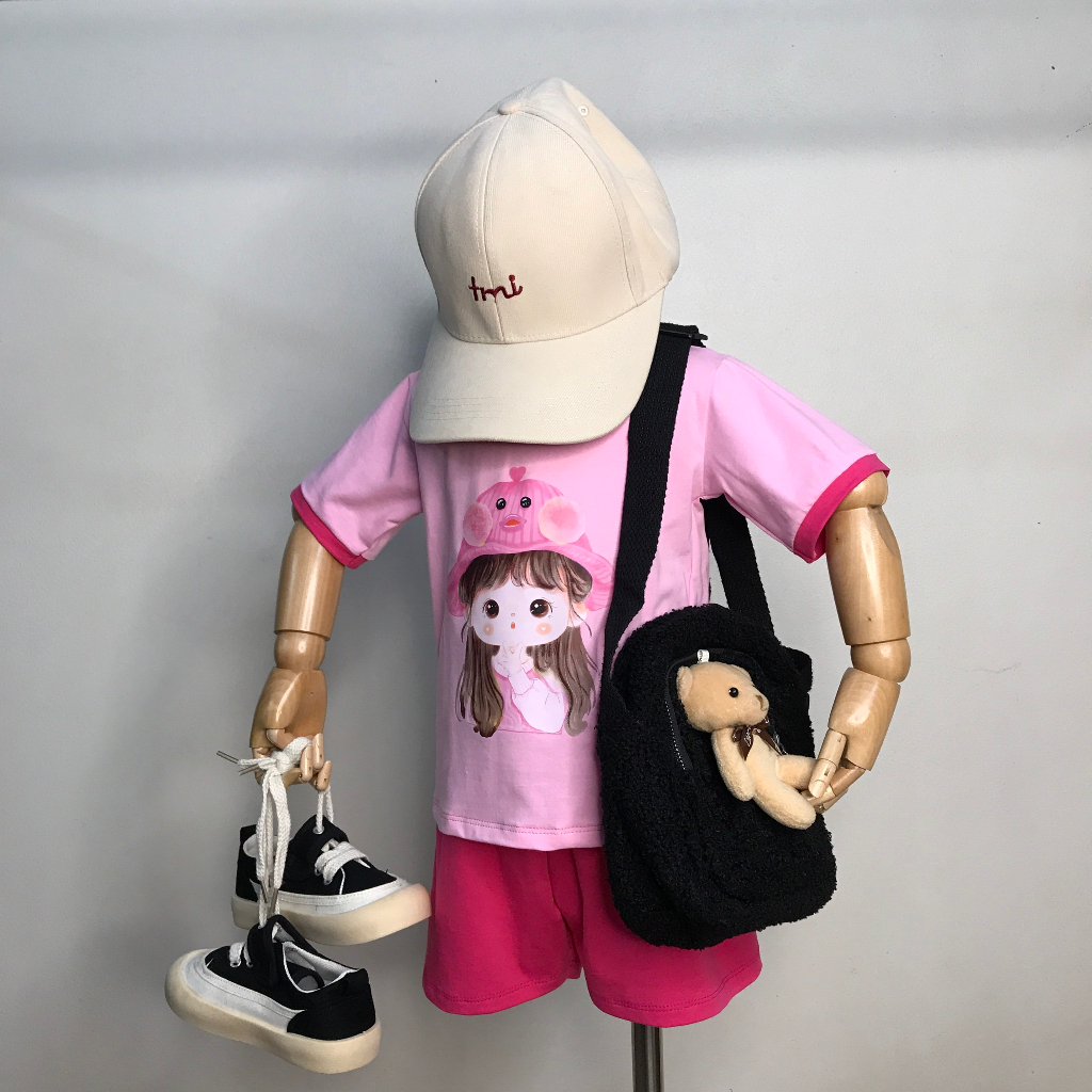 Bộ đồ mùa hè BIMIA KIDS, Bộ quần cho áo bé gái cotton thoáng mát cho bé từ 8-24kg