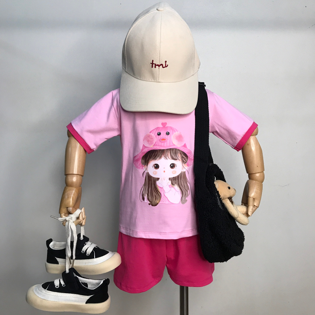 Bộ đồ mùa hè BIMIA KIDS, Bộ quần cho áo bé gái cotton thoáng mát cho bé từ 8-24kg