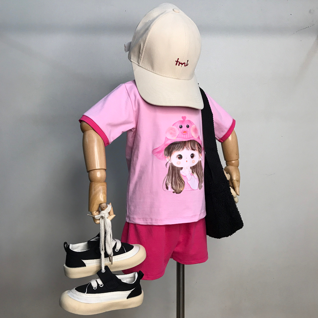 Bộ đồ mùa hè BIMIA KIDS, Bộ quần cho áo bé gái cotton thoáng mát cho bé từ 8-24kg