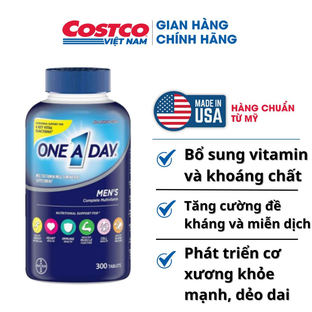 Viên uống One a day men 300 viên Kirkland Signature của Mỹ bổ sung vitamin, dinh dưỡng cho nam
