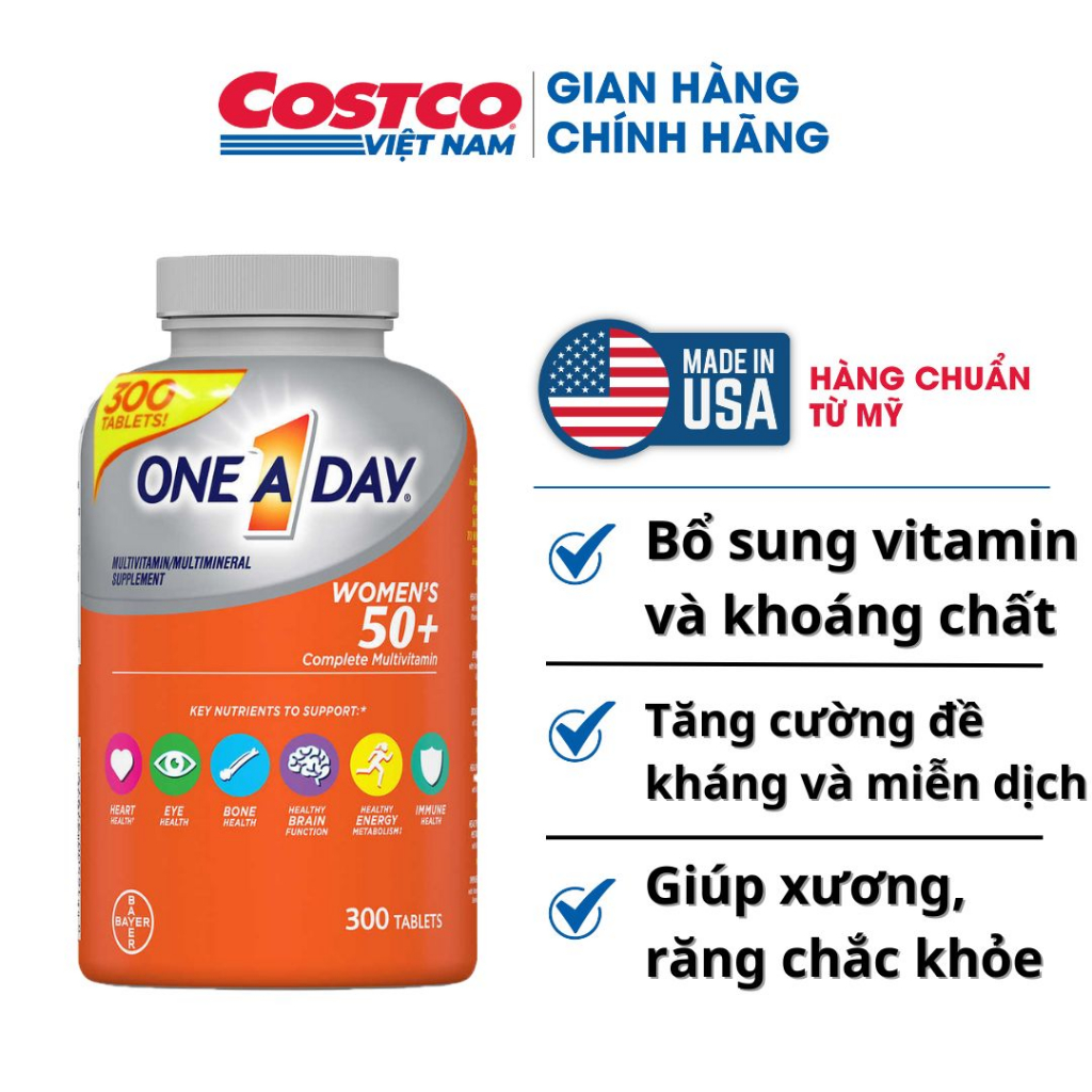 Viên uống One a day women 50+ 300 viên Kirkland Signature của Mỹ bổ sung vitamin, dinh dưỡng cho phụ nữ trên 50 tuổi