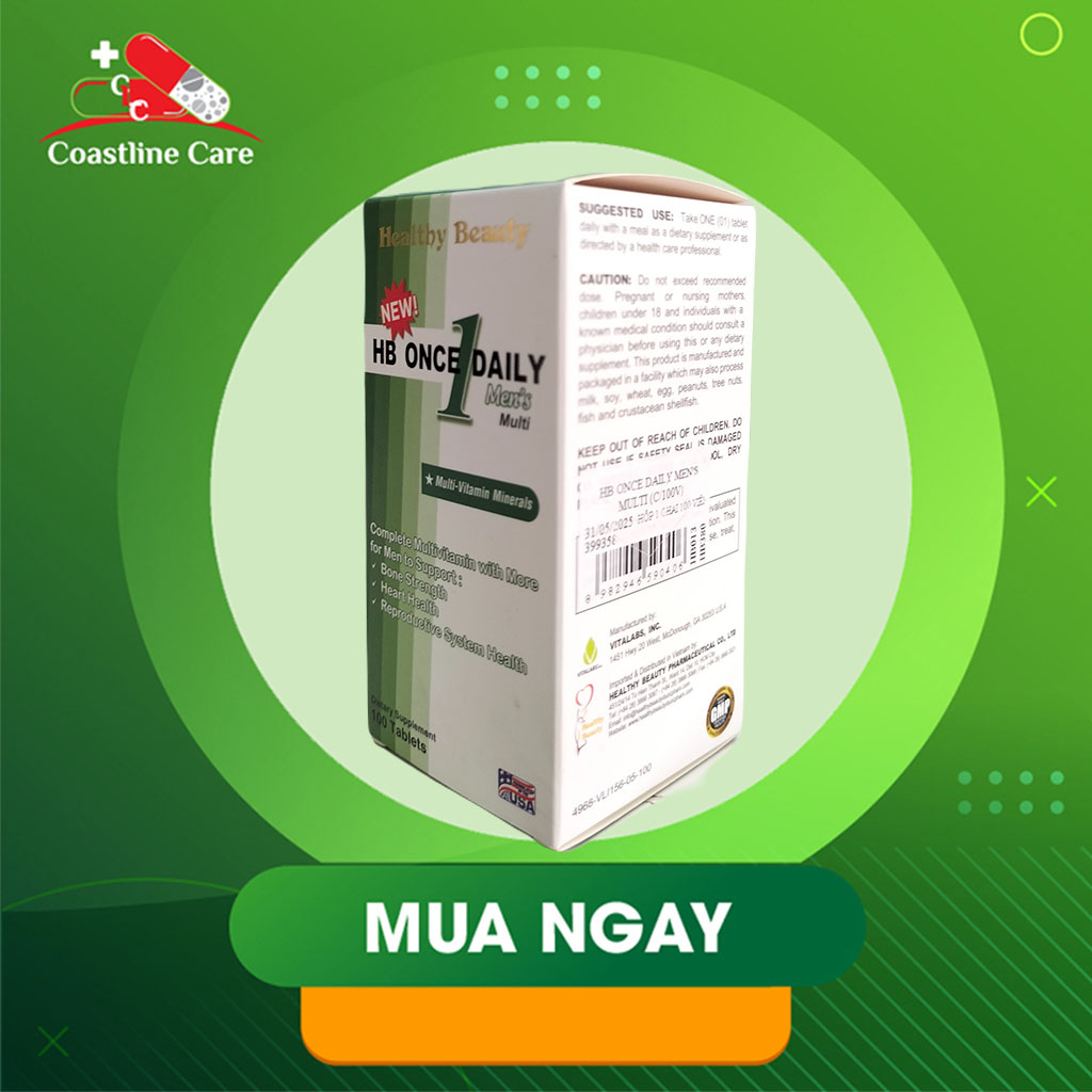 HB ONCE DAILY MEN'S MULTI bổ sung vitamin tổng hợp mỗi ngày cho sức khỏe nam giới 100 viên