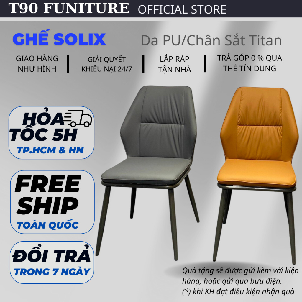 Ghế Ăn Bọc Da Pu T90 Solix, Chân Sắt Sơn Tĩnh Điện. Nhập Khẩu Cao Cấp Hiện Đại, Phù Hợp Căn Hộ Chung Cư Gia Đình